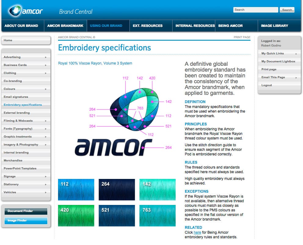 Amcor Embroidery Page