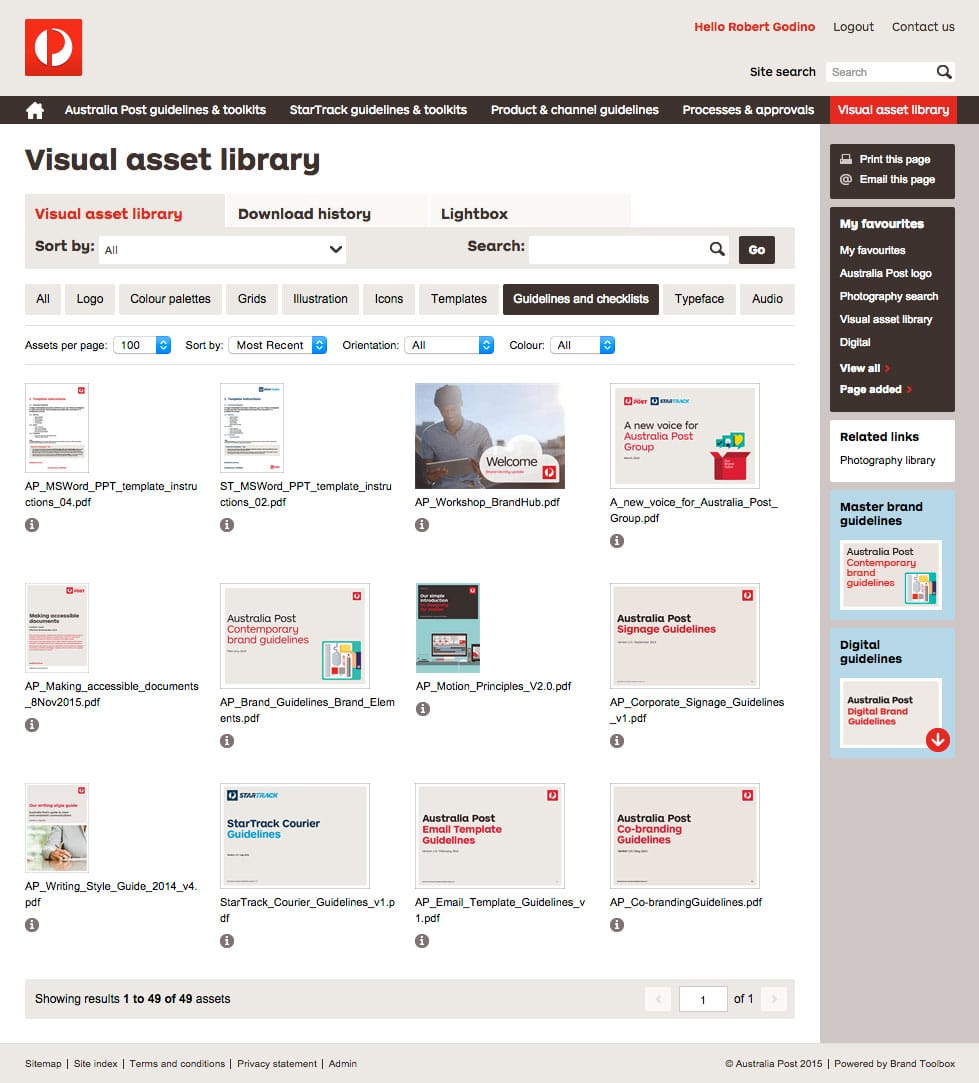 Auspost Visual Asset Library Page
